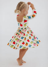 Load image into Gallery viewer, 3/4 Sleeve Twirl Dress in Colorful Apples
