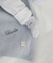 Load image into Gallery viewer, Light Blue Cable Knit Cashmere Blanket