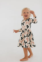 Load image into Gallery viewer, 3/4 Sleeve Twirl Dress in Vintage Pink and Black Bows