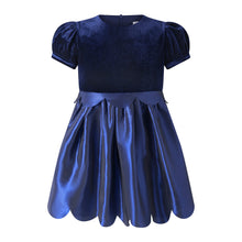 Load image into Gallery viewer, Navy Taffeta Scalloped Dress