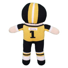 Load image into Gallery viewer, Football Player Knit Rattle - Gold & Black