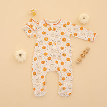 Load image into Gallery viewer, Orange Pumpkin & Boo Zip Footie