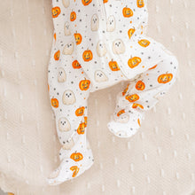 Load image into Gallery viewer, Orange Pumpkin & Boo Zip Footie