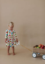Load image into Gallery viewer, 3/4 Sleeve Twirl Dress in Colorful Apples
