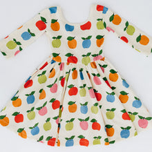 Load image into Gallery viewer, 3/4 Sleeve Twirl Dress in Colorful Apples
