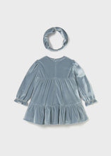 Load image into Gallery viewer, Velvet Blue Bell Dress &amp; Headband
