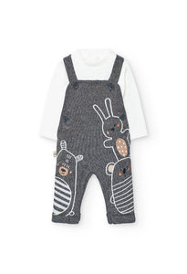 Charcoal Knit Overall Set