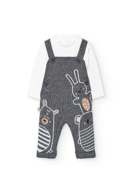 Charcoal Knit Overall Set