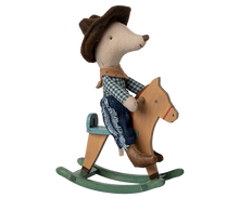 Load image into Gallery viewer, Cowboy Mouse on Rocking Horse,  Little Brother
