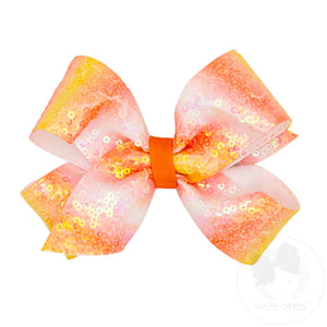 Medium Orange Ombre Stripe Print Sequin Hair Bow