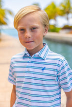 Load image into Gallery viewer, Wood Boat Blue Stripe Prim Polo
