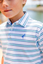 Load image into Gallery viewer, Wood Boat Blue Stripe Prim Polo
