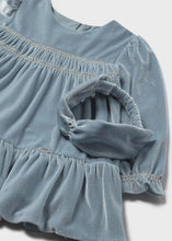 Load image into Gallery viewer, Velvet Blue Bell Dress &amp; Headband
