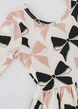Load image into Gallery viewer, 3/4 Sleeve Twirl Dress in Vintage Pink and Black Bows
