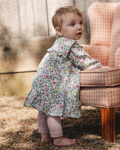 Sage Floral Muslin Dress & Leggings Set