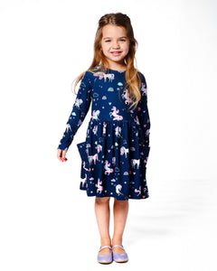 Jersey Unicorn Print  Pocket Dress