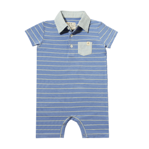 Saltash Polo Romper Royal and Yellow Stripe