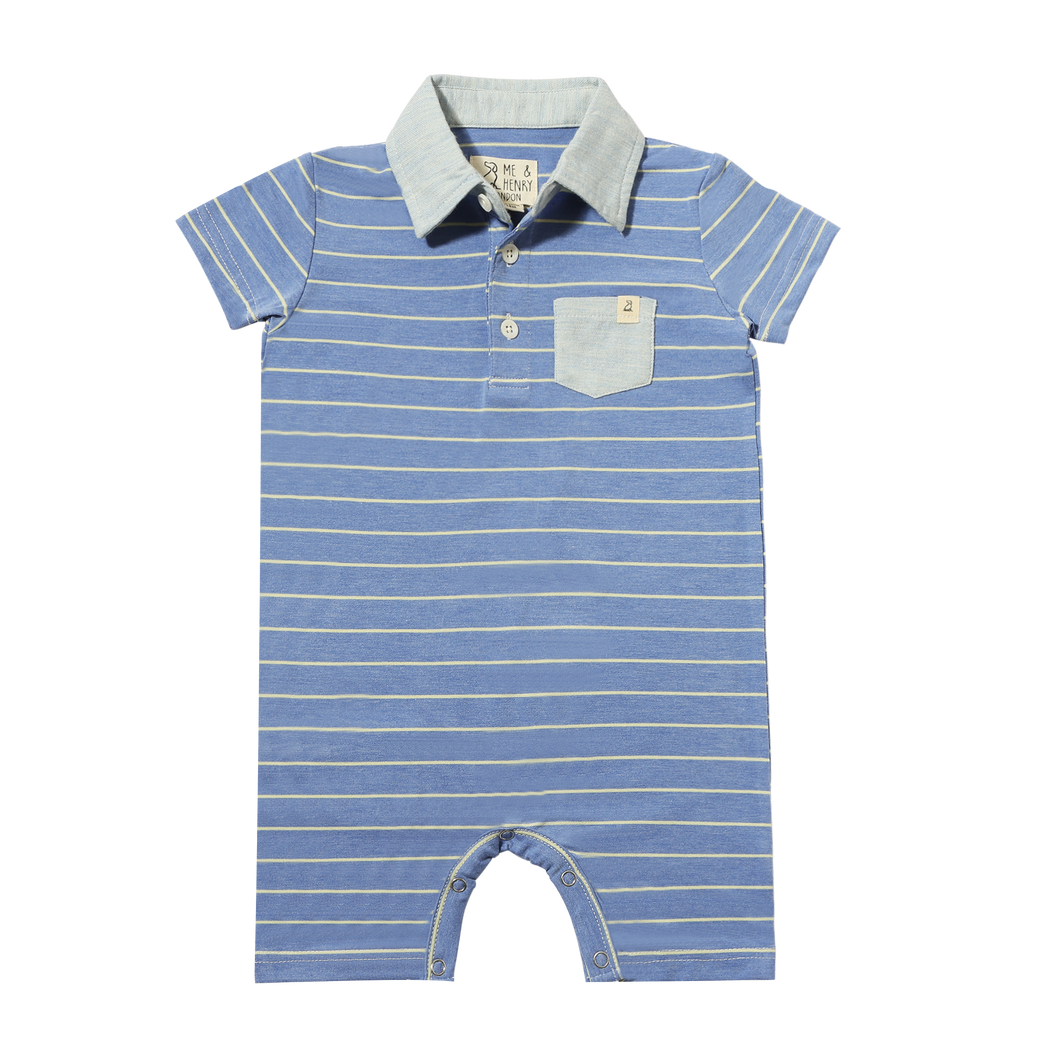 Saltash Polo Romper Royal and Yellow Stripe