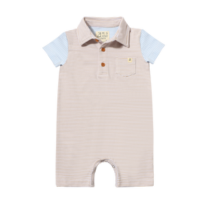 Saltash Polo Romper Beige Stripe