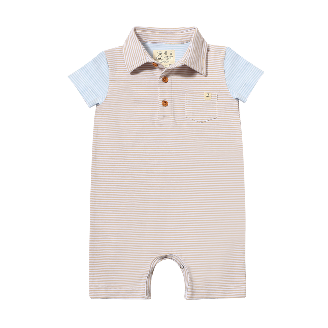 Saltash Polo Romper Beige Stripe