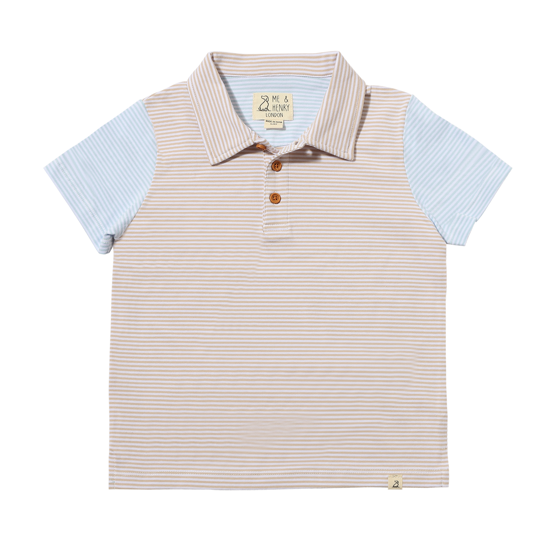 Halyard Beige Stripe Polo with Sky Arms