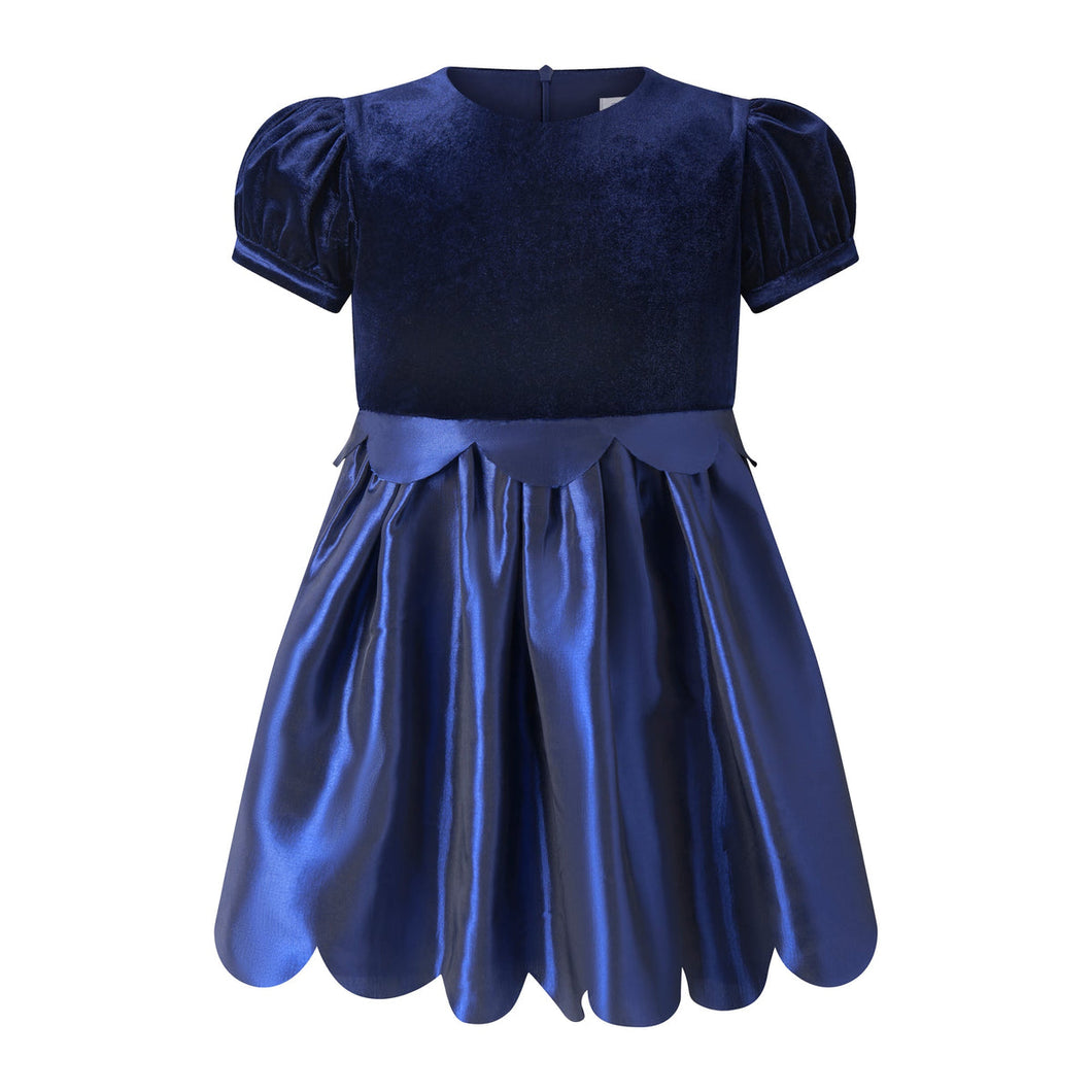Navy Taffeta Scalloped Dress
