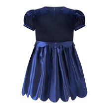 Load image into Gallery viewer, Navy Taffeta Scalloped Dress
