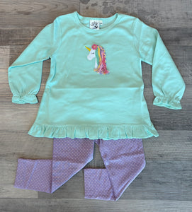 Jade Unicorn & Lavender Dot Legging Set