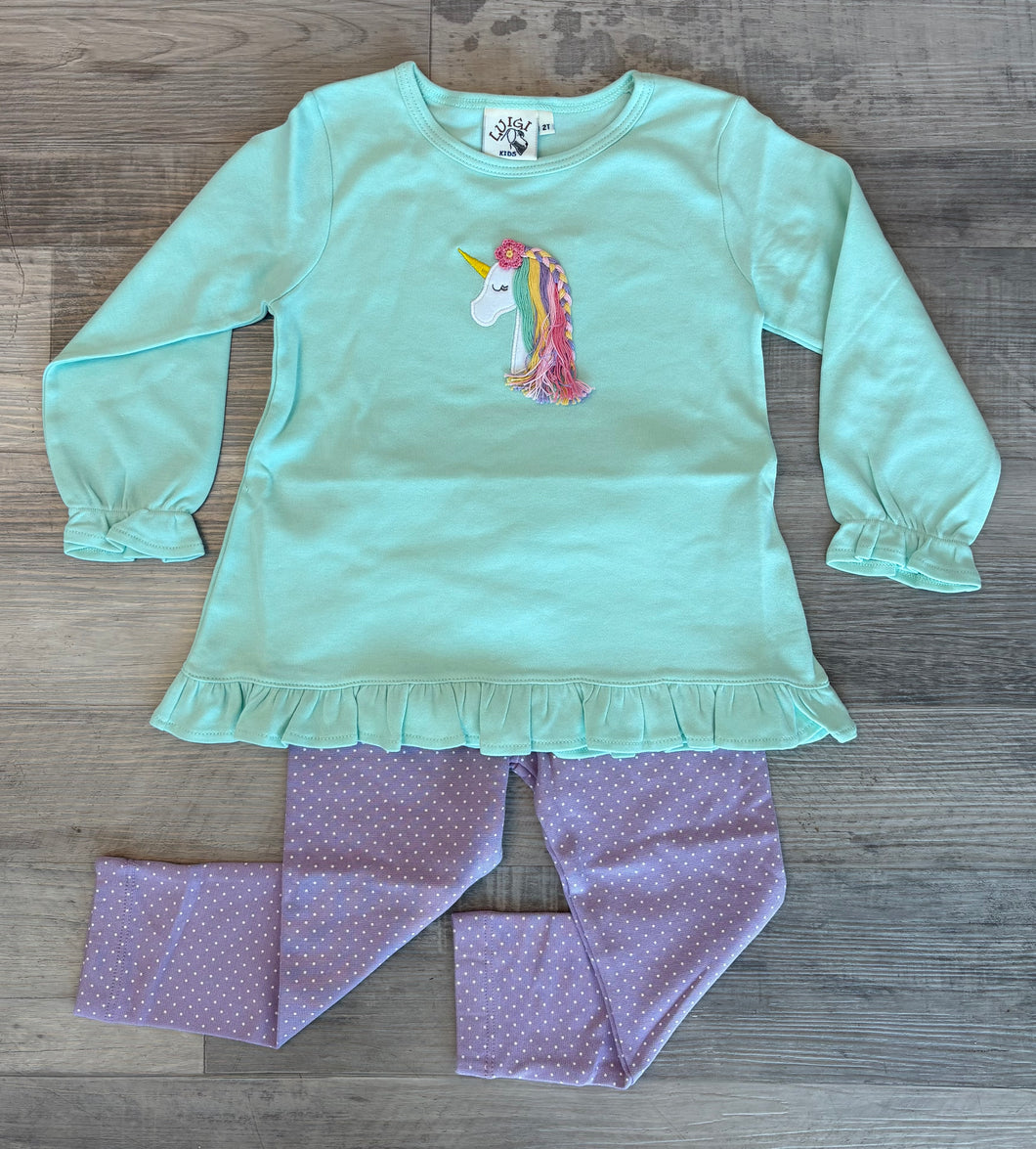 Jade Unicorn & Lavender Dot Legging Set