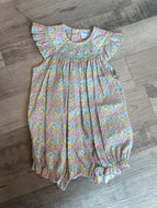 Pink Floral Smocked Bubble