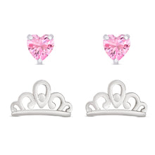 Load image into Gallery viewer, Princess Tiara &amp; Pink Heart Stud Set
