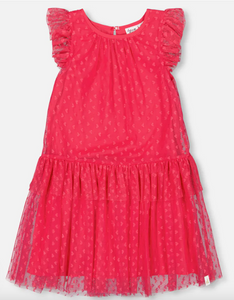 Hot Pink Jacquard Frill Dress