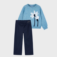 Flower Applique Knit Pant Set