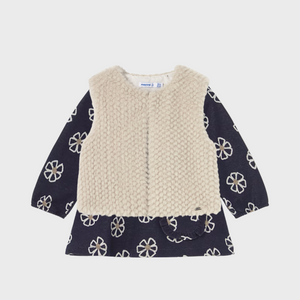 Toddler Jacquard Dress & Fur Vest Set