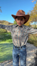 Load image into Gallery viewer, Howdy Western Shirt in Blue Plaid
