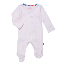 Load image into Gallery viewer, Org. Cotton Pink Pointelle Magnetic Footie
