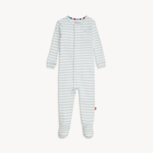 Org. Cotton Blue Stripe Magnetic Footie
