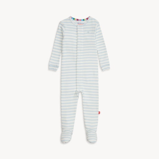 Org. Cotton Blue Stripe Magnetic Footie