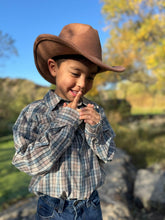 Load image into Gallery viewer, Howdy Western Shirt in Blue Plaid
