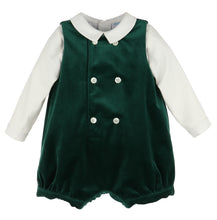Load image into Gallery viewer, Green Deluxe Velvet Boy Romper
