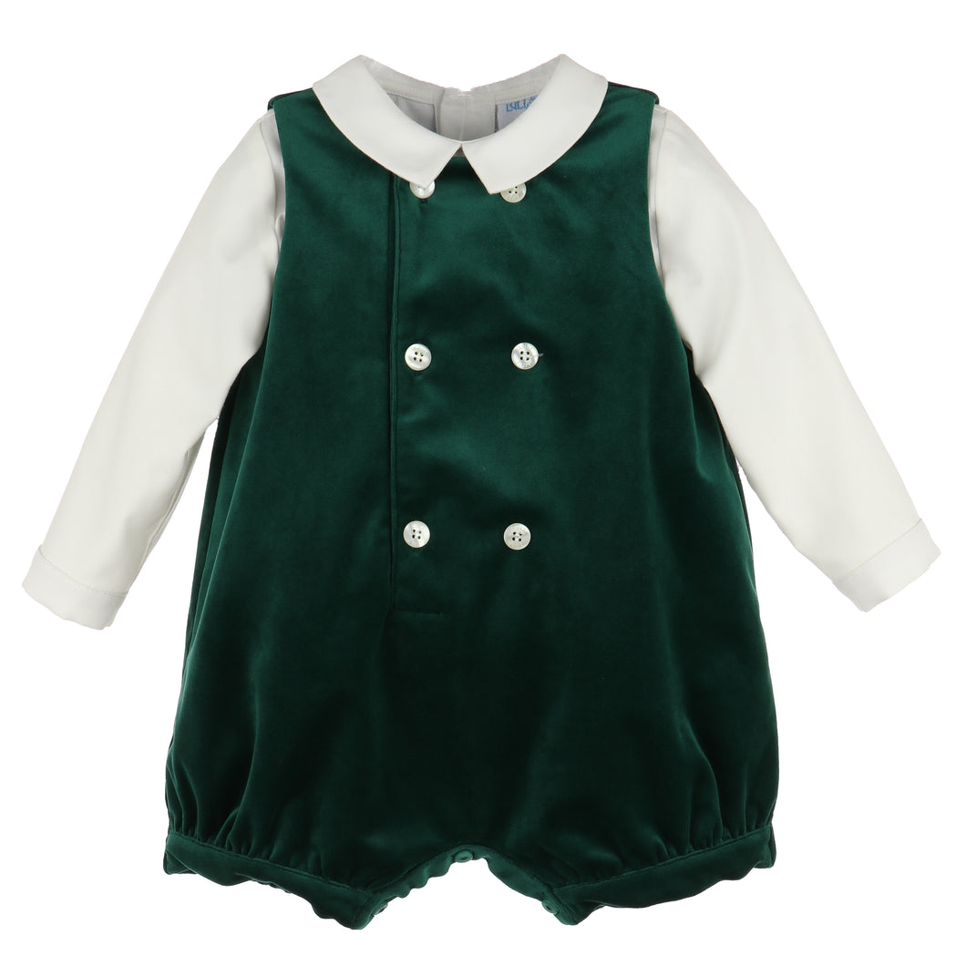 Green Deluxe Velvet Boy Romper