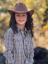 Load image into Gallery viewer, Howdy Western Shirt in Blue Plaid
