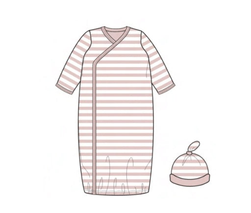 Org. Cotton Pink Stripe Magnetic Take Home GownSet
