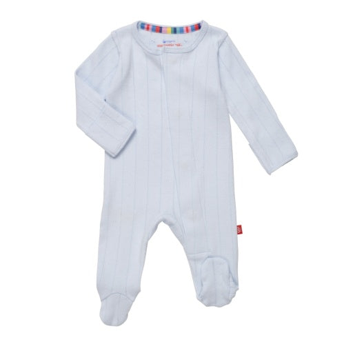 Org. Cotton Blue Pointelle Magnetic Footie