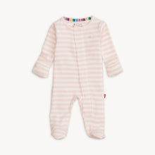 Load image into Gallery viewer, Org. Cotton Pink Stripe Magnetic Footie
