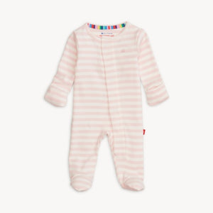 Org. Cotton Pink Stripe Magnetic Footie