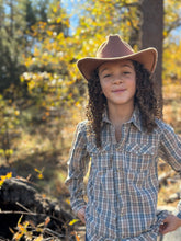 Load image into Gallery viewer, Howdy Western Shirt in Blue Plaid
