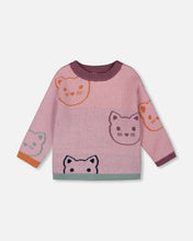 Load image into Gallery viewer, Knit Jacquard Sweater Dusty Pink With Cats
