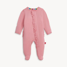 Load image into Gallery viewer, *Tickled Pink Ruffle  Modal Magnetic Footie
