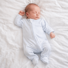 Load image into Gallery viewer, SS26 Magnolia Mini Stripes Zip Footie Lt Blue
